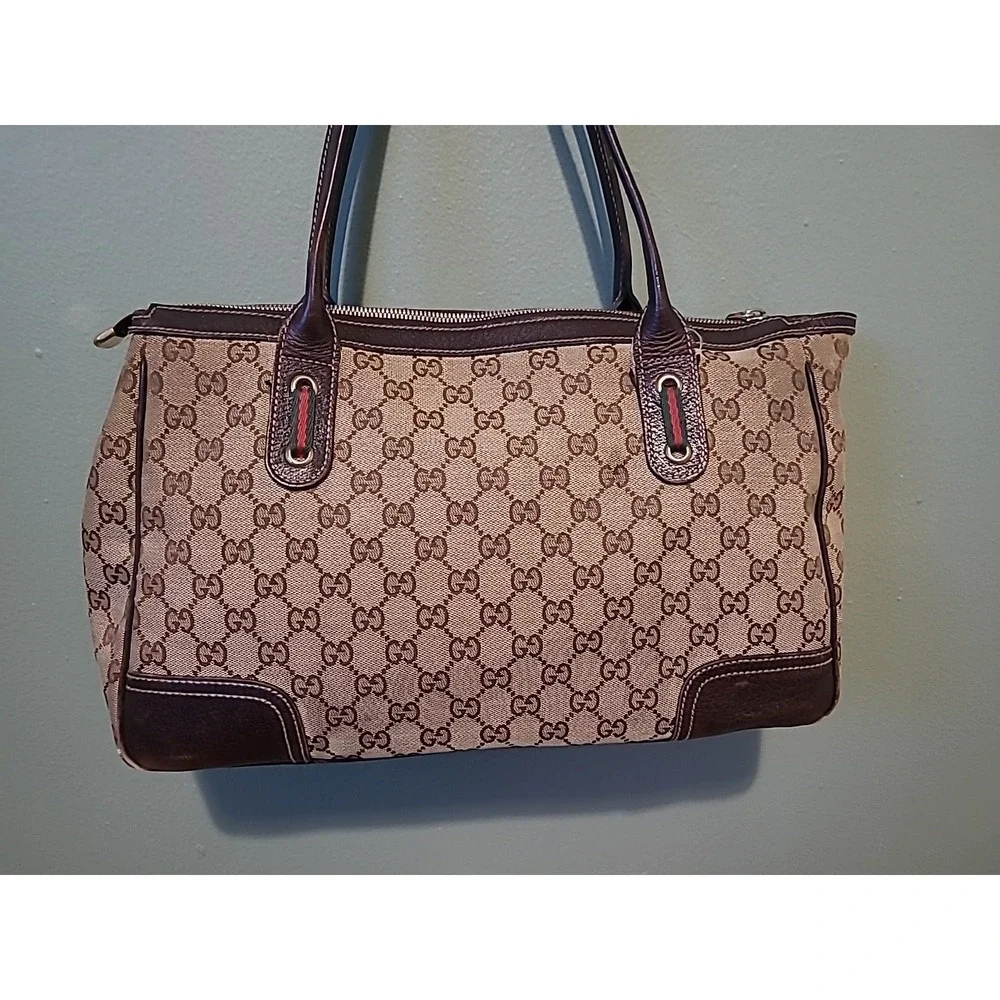 GUCCI Princy Sherry‎ GG Canvas Leather Shoulder Tote Bag Brown Authentic Vintage
